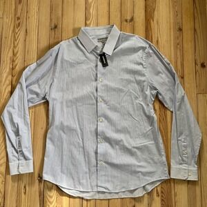 NWT Express Mens Blue White Pinstripe Fitted Dress Shirt Long Sleeve Preppy XL